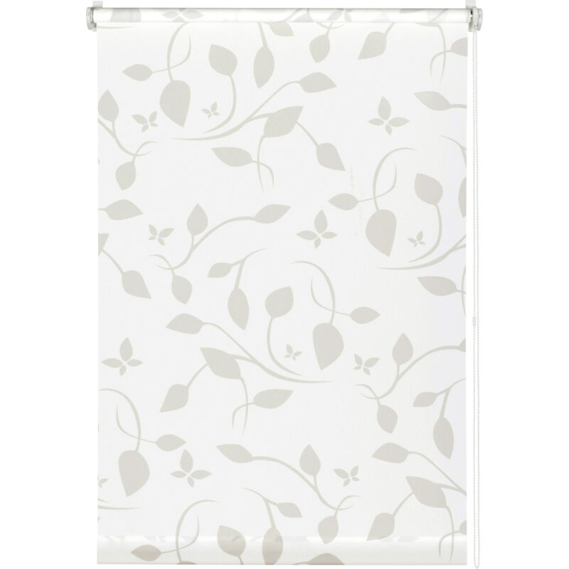 Gardinia - EasyFix Rollo mit Blättern weiß beige 75 x 150 cm Rollo