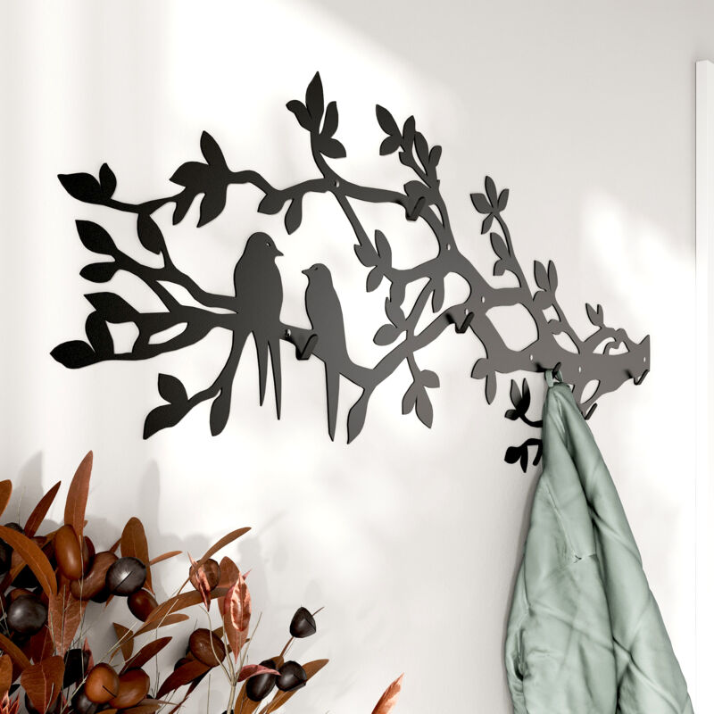 Gardrobenpanelle modern design, garderobe baum 105x41cm schwarz metall 2mm garderobe wandpaneel jackenhalter wand flurgarderobe schmal