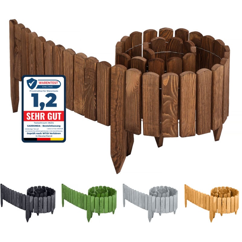 Garronda Beeteinfassung Holz Rollzaun Holzzaun 200 x 40 cm imprägniert Flexibler Rollborder Rasenkante Palisade Gartenzaun Umzäunung für Garten