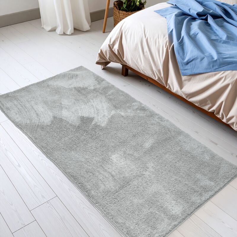 Garronda Teppich Wohnzimmer Hellgrau 80 x 150 cm – Kurzflor Bettvorleger Schlafzimmer & Kinderzimmer, Läufer Flur und Kinderzimmer GD‑0145