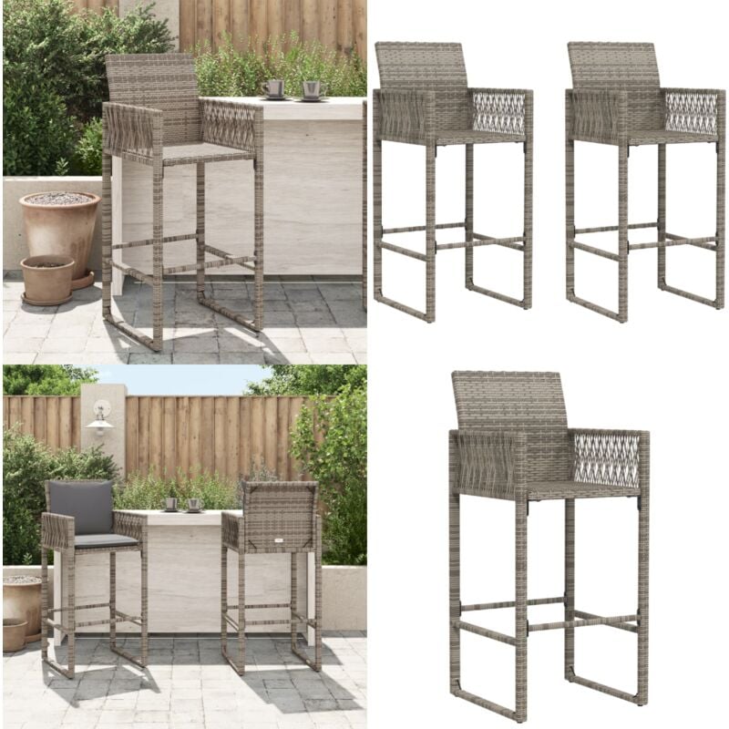 Vidaxl - Garten-Barhocker 2 Stk. Grau Poly Rattan - Gartenhocker - Barhocker - Outdoor Furniture - Gartenmöbel - Rattan Möbel - Home & Living