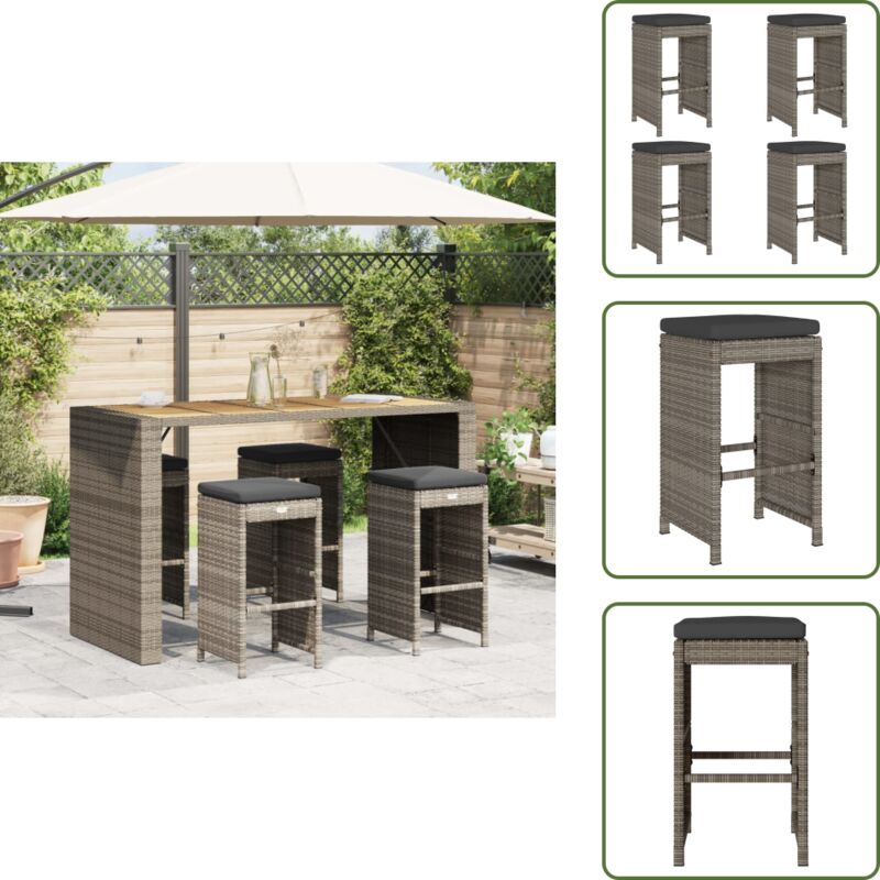 Vidaxl - Garten-Barhocker mit Kissen 4 Stk. Grau Poly Rattan - Garten Barhocker - Barhocker - Barhocker Terrasse - Outdoor Barhocker