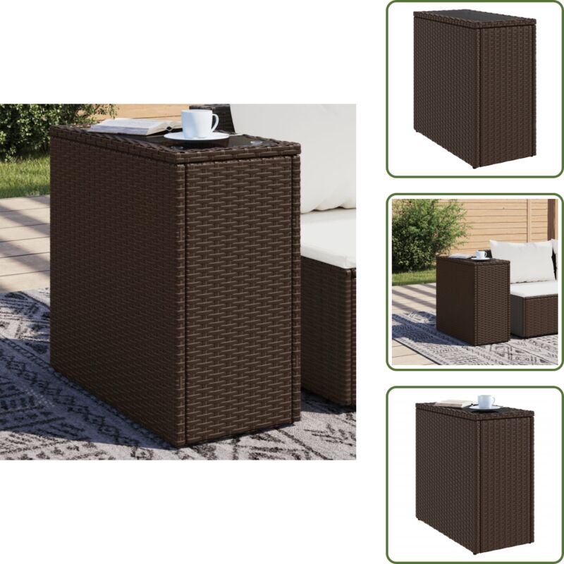 Garten-Beistelltisch mit Glasplatte Braun 58x27,5x55 cm Rattan - Garten Beistelltisch - Outdoor Beistelltisch - Outdoor Beistelltisch - Outdoor Tisch