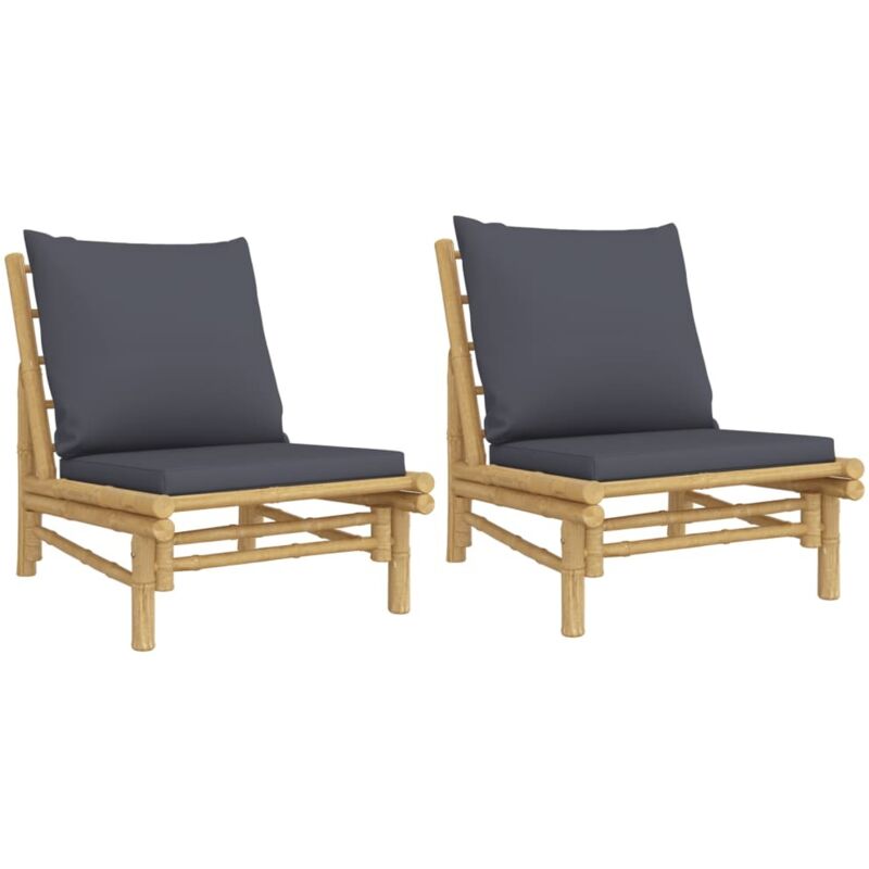 Gartenstühle 2 Stk. mit Dunkelgrauen Kissen Bambus Vidaxl