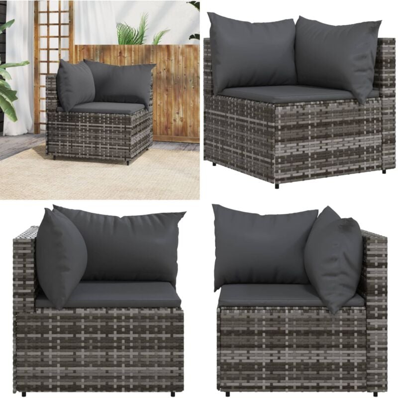 Garten-Ecksofa mit Kissen Grau Poly Rattan - Gartenmöbel - Outdoor Möbel - Lounge Set - Rattan Gartenmöbel - Eckcouch - Home & Living