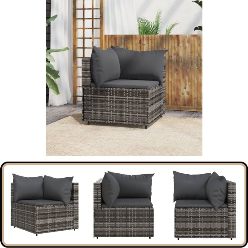 Garten-Ecksofa mit Kissen Grau Poly Rattan - Gartenmöbel - Outdoor Möbel - Lounge Set - Rattan Gartenmöbel - Eckcouch