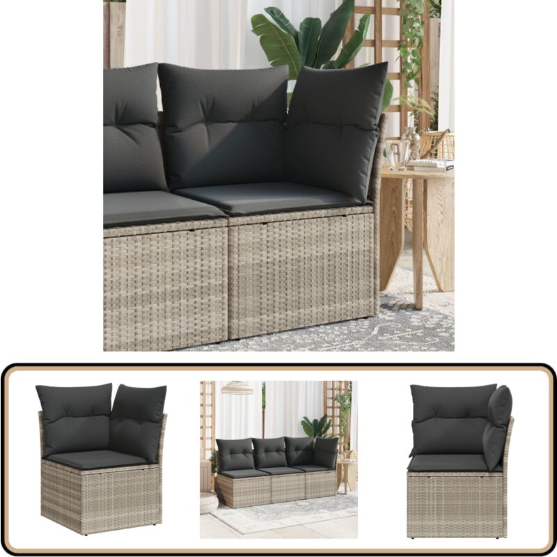 Garten-Ecksofa mit Kissen Hellgrau Poly Rattan - Gartenmöbel - Ecksofa - Outdoor Möbel - Terrassenmöbel - Rattan Gartenmöbel
