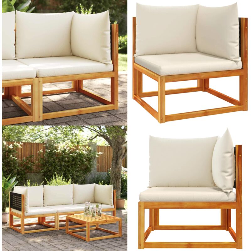 Garten-Ecksofa mit Kissen Massivholz Akazie - Gartenmöbel - Eckcouch - Holzsessel - Esszimmergarnitur - Balkonmöbel - Home & Living