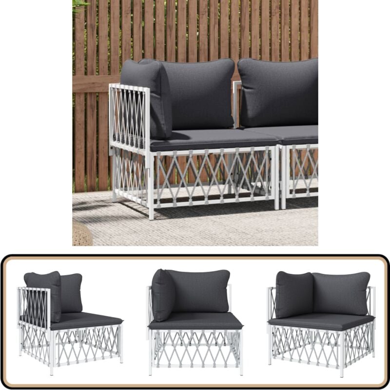 Garten-Ecksofa mit Kissen Weiß Gewebe - Gartensorgsofa - Eckcouch - Lounge Möbel - Gartenmöbeln - Außenbereich