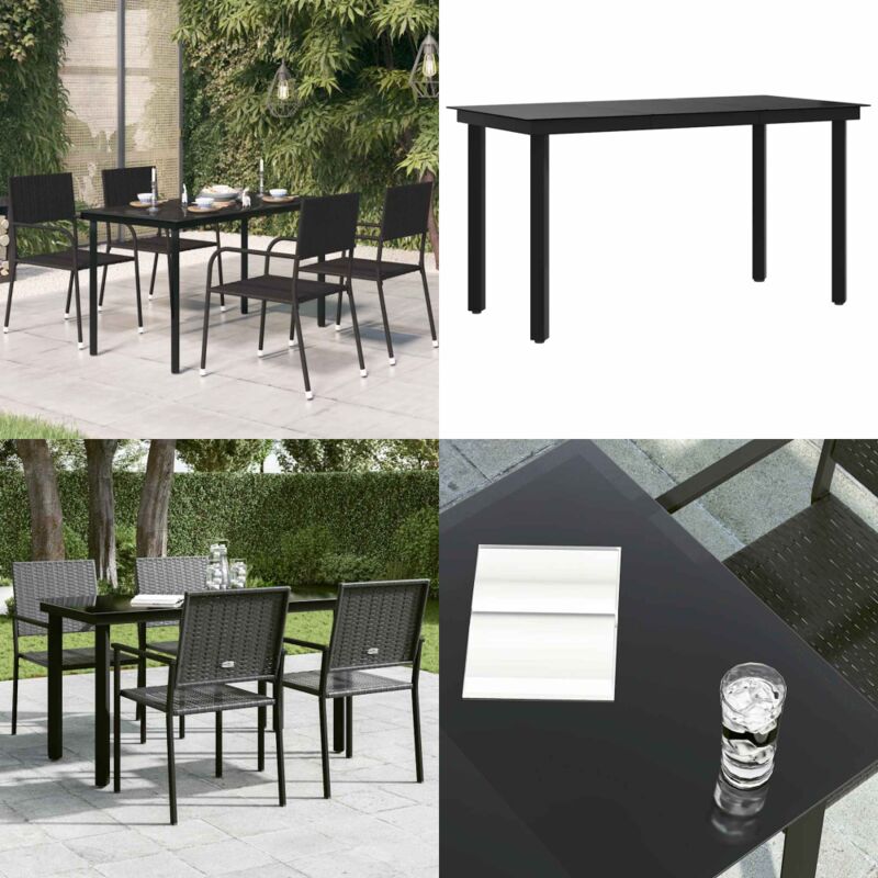 Garten-Esstisch Schwarz 140x70x74 cm Stahl und Glas - Balkon-Esstisch - Terrassen-Esstisch