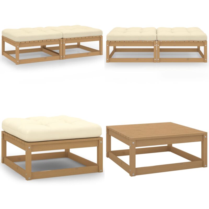 Vidaxl - Garten-Fußhocker mit Kissen 2 Stk. Massivholz Kiefer - Gartenstuhl - Sitzgelegenheit - Outdoor Möbel - Lounge Set - Gartenlounge - Home &