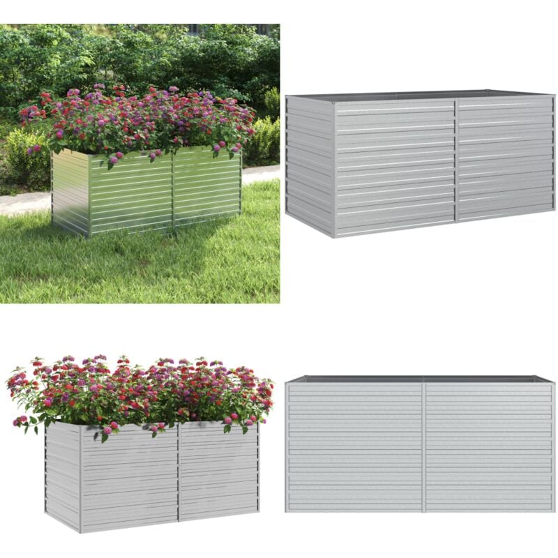 Garten-Hochbeet 160x80x77 cm Verzinkter Stahl Silbern - Gartengefäß - Hochbeet - Pflanztopf - Stahltank - Blumengarten - Home & Living