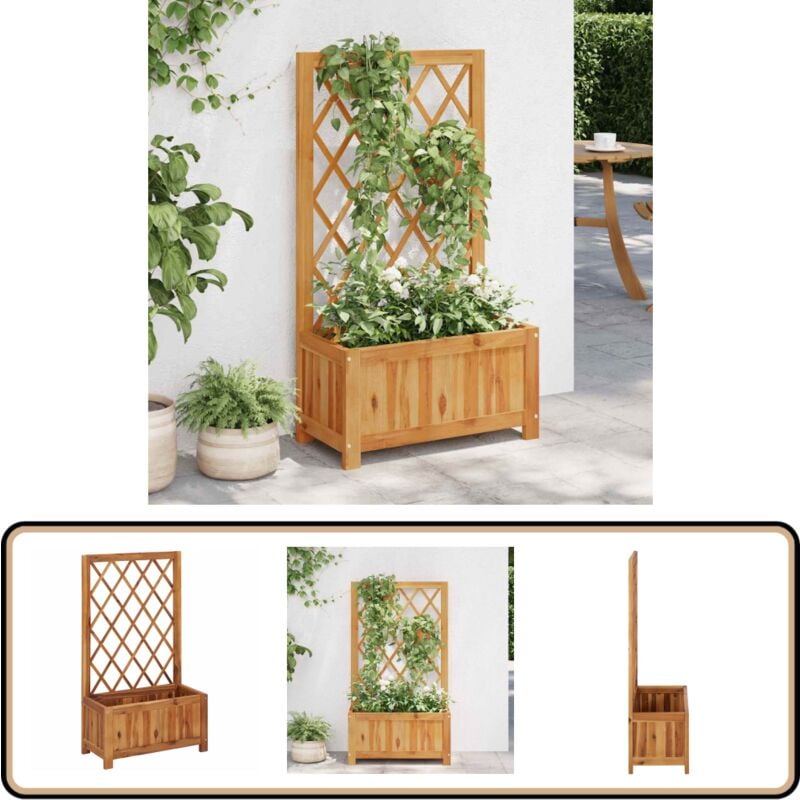 Garten-Hochbeet mit Spalier Massivholz Akazie - Holz Hochbeet - Garten Hochbeet - Balkon Beet - Blumenerde - Kräutergarten