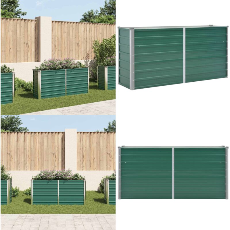 Garten-Hochbeet Verzinkter Stahl 160x40x77 cm Grün - Gartengefäß - Hochbeet - Stahlteich - Blumenerde - Balkonbepflanzung - Home & Living