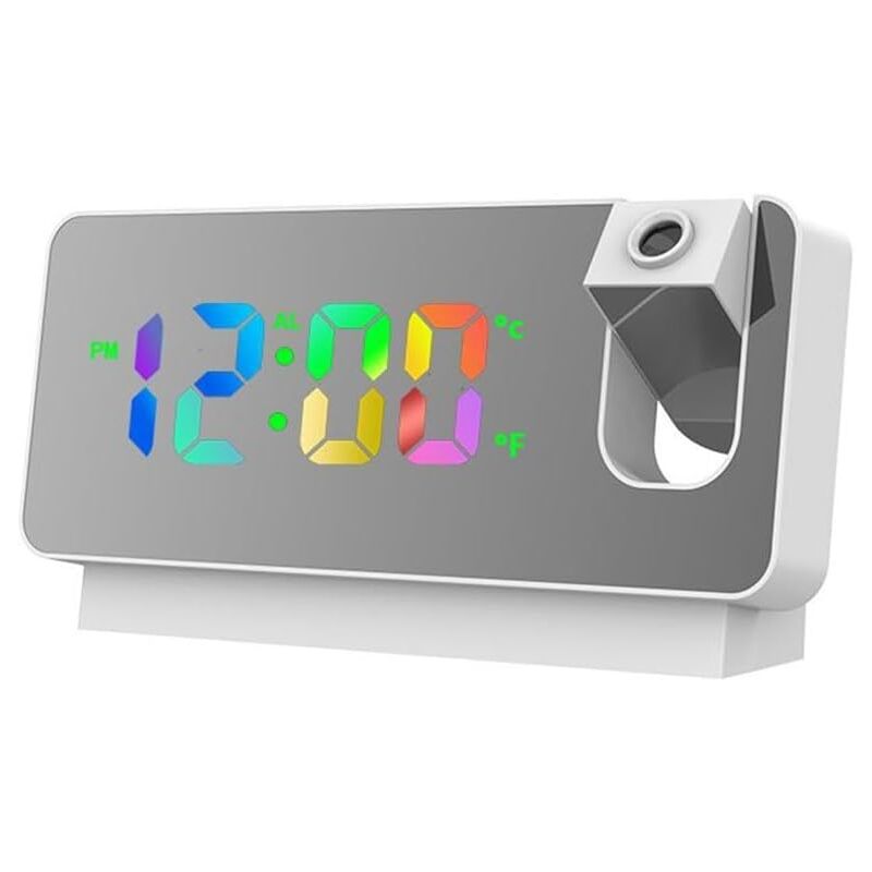 Gotrays - led Digital Projektor Wecker Leise Elektronische Digitale Projektionsuhr Wecker Temperatur Datum Spiegel Projektionsuhr Weiß