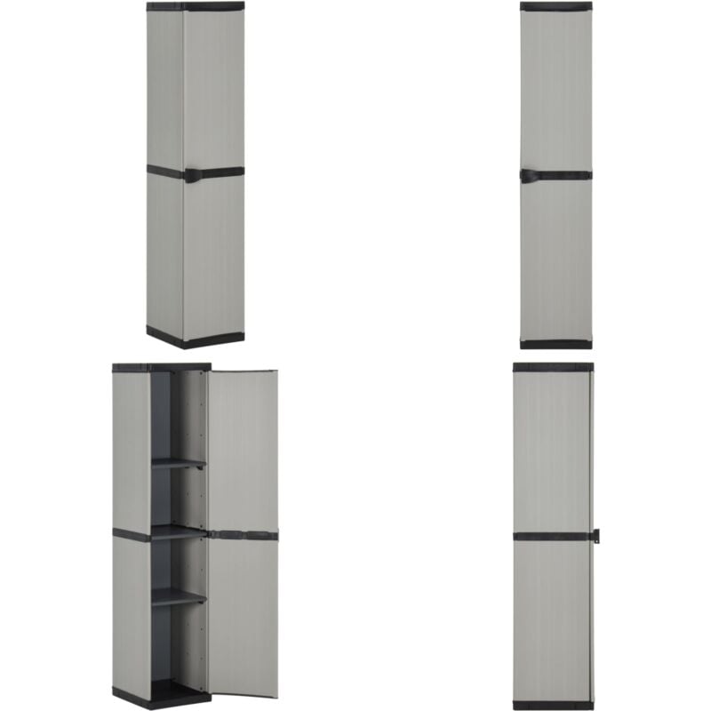 Garten-Lagerschrank mit 3 Böden Grau & Schwarz 34x40x168 cm - Outdoor-Schrank - Garderobenschrank - Terrassenschrank - Balkonmöbel - Lagerung - Home