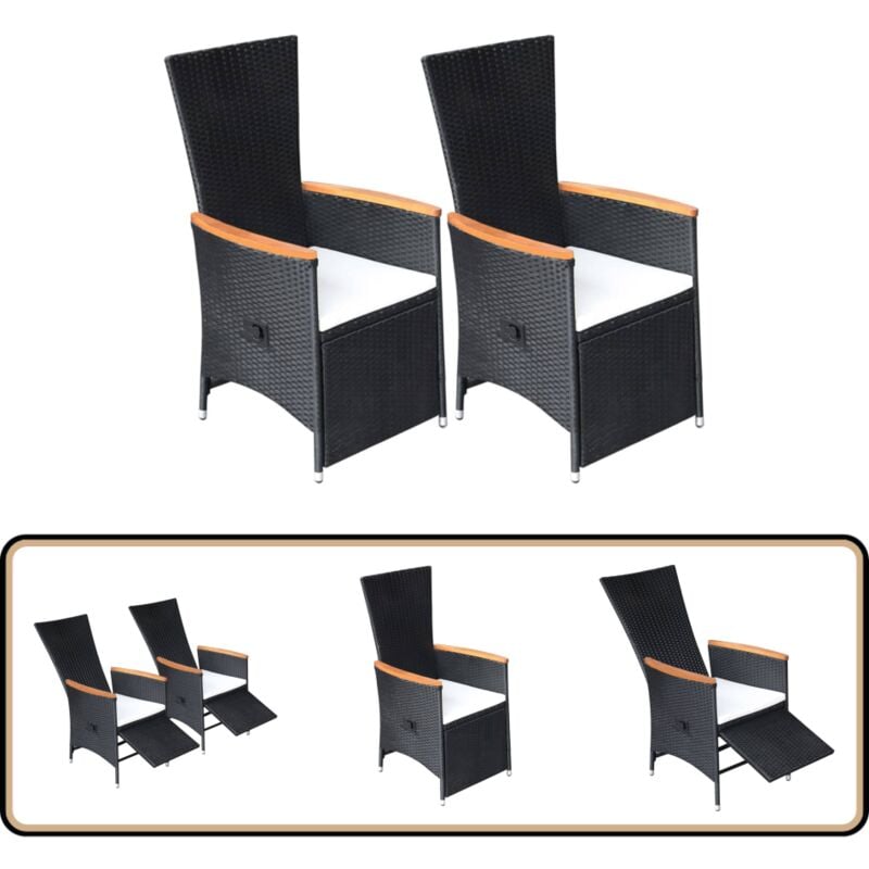 Garten-Liegestühle 2 Stk. mit Auflagen Poly Rattan Schwarz - Gartensessel - Gartenliege - Rattan Möbel - Outdoor Möbel - Balkonmöbel