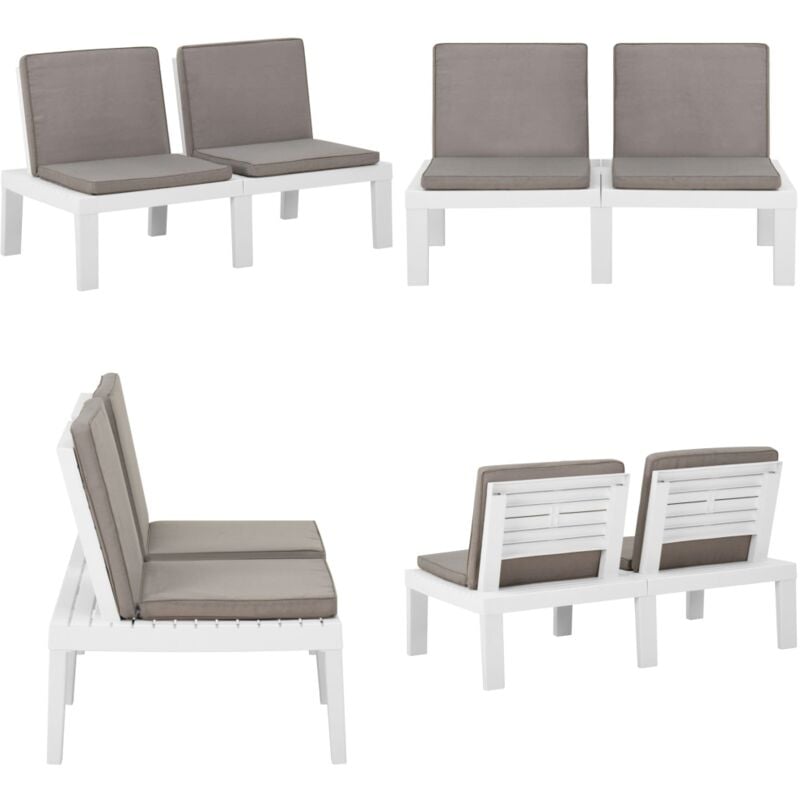Vidaxl - Garten-Lounge-Bank mit Auflagen Kunststoff Weiß - Gartenbank - Lounge-Bank - Plastik Gartenmöbel - Weiße Gartenbank - Outdoor Möbel - Home &