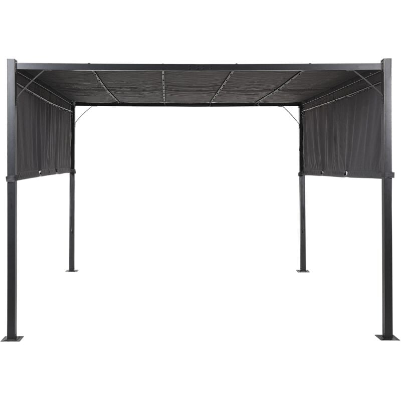 Garten Pergola Grau mit Dach LED-Beleuchtung Sonnenschutz Gartenausstattung Wasserabweisend Quadratisch Garten-Möbel Terrassen-Möbel Pavillon