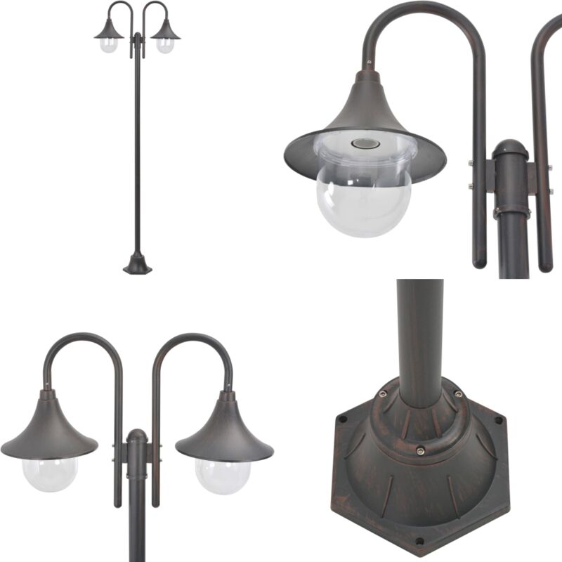 Garten-Pollerleuchte E27 220 cm Aluminium 2-Laterne Bronze - Gartenleuchte - LED-Beleuchtung - Außenstehleuchte - Laterne - Bronze - Home & Living