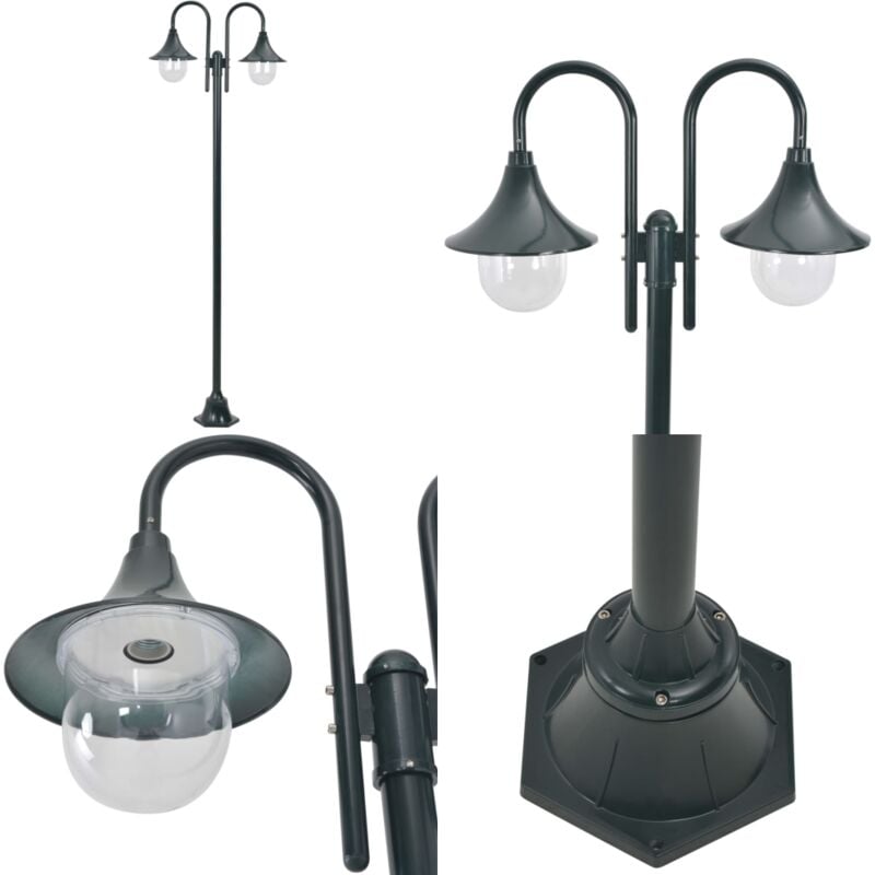 Garten-Pollerleuchte E27 220 cm Aluminium 2-Laterne Dunkelgrün - Gartenleuchte - LED Laterne - Außenstehleuchte - Alu Laterne - Gartenbeleuchtung