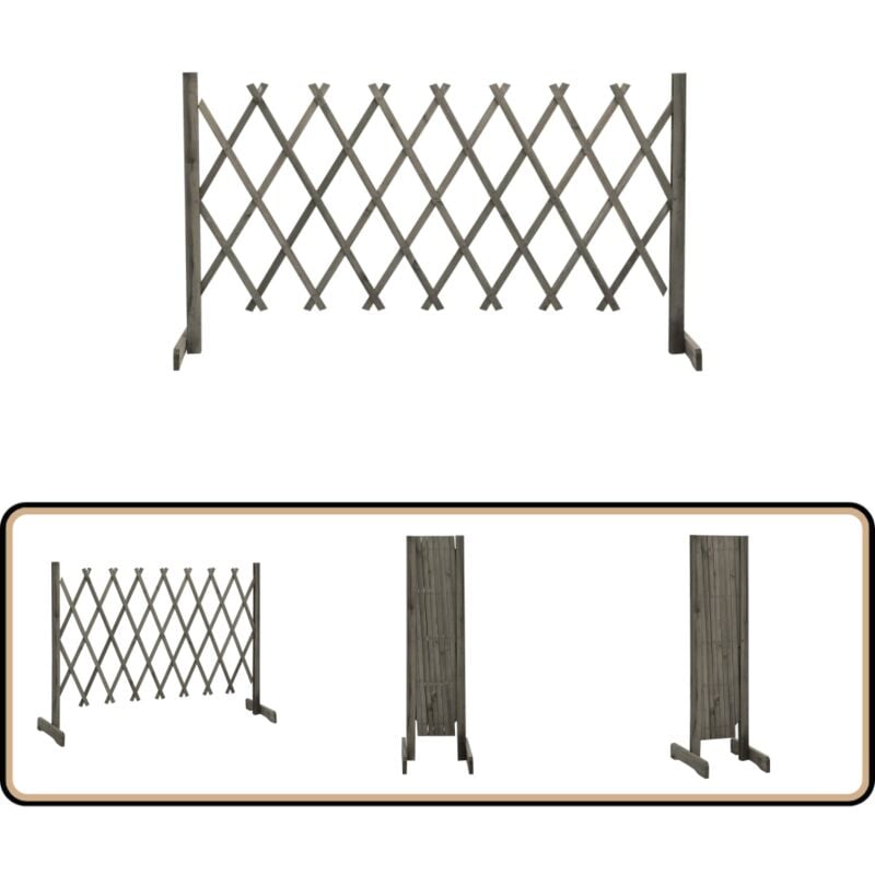 Garten-Rankzaun Grau 150x80 cm Massivholz Tanne - Holz Zaun - Gartenzaun - Rankzaun - Holzspalier - Tannenholz Zaun