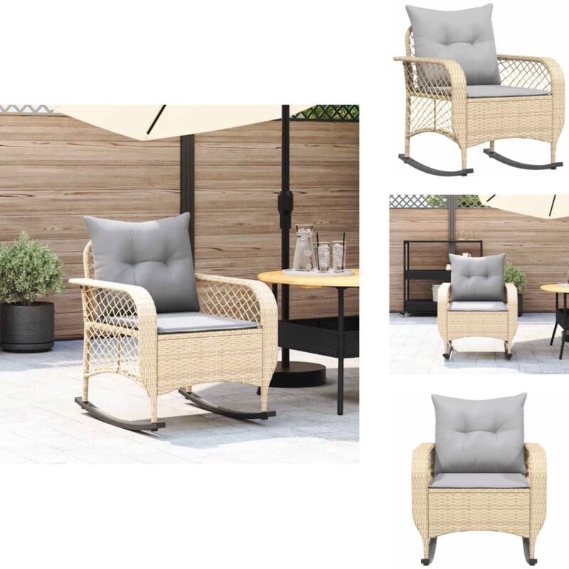 Garten-Schaukelstuhl mit Kissen Beige Poly Rattan - Garten-Schaukelstuhl - Garten-Schaukelstühle - Gartenstuhl - Schaukelsessel