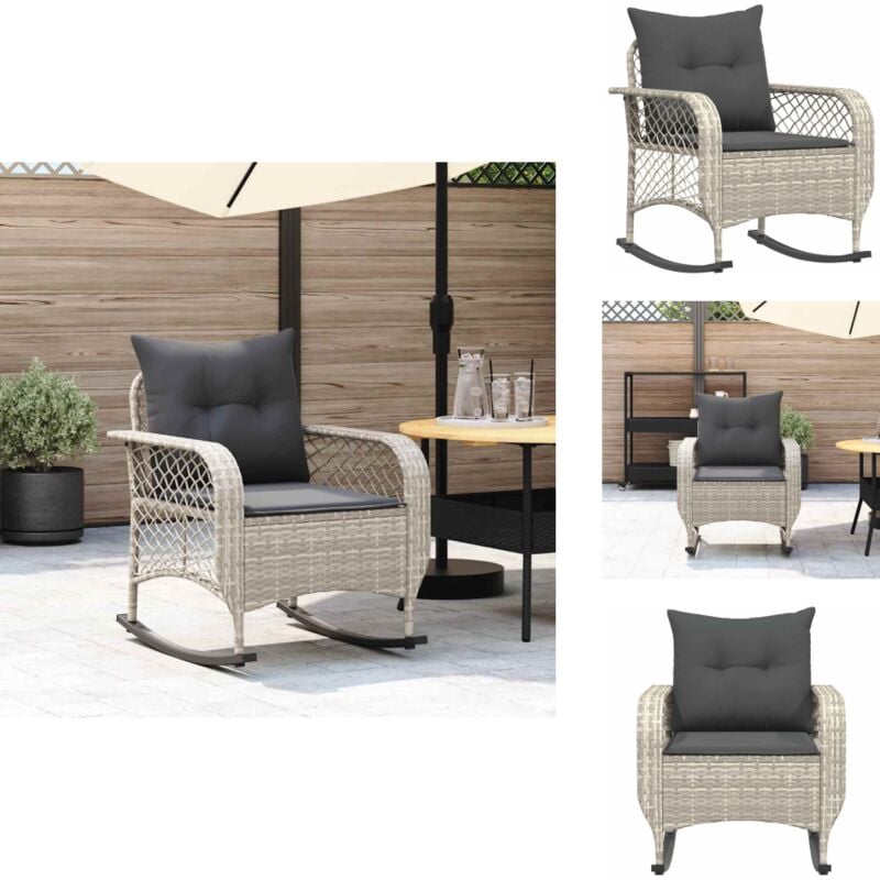 Vidaxl - Garten-Schaukelstuhl mit Kissen Hellgrau Poly Rattan - Garten-Schaukelstuhl - Garten-Schaukelstühle - Gartenstuhl - Schaukelsessel