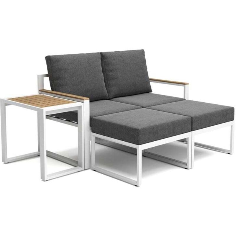 Modulare Gartenlounge mit 2 Sessel Fußhocker und Couchtisch Qamal