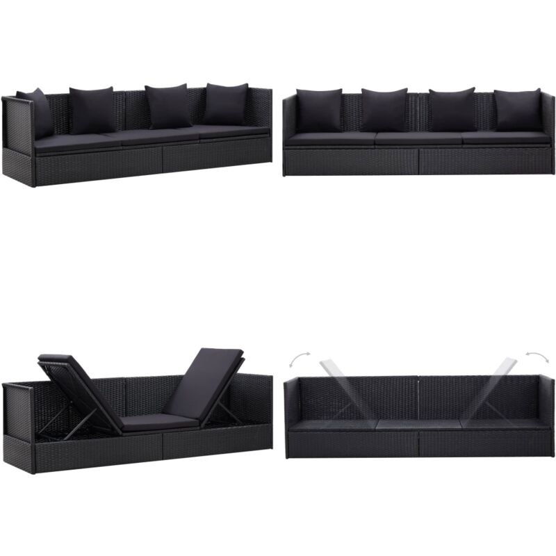 Garten-Sofabett mit Kissen Poly Rattan Schwarz - Sonnenliege - Gartenliege - Loungebett - Rattan Möbel - Outdoor Möbel - Home & Living