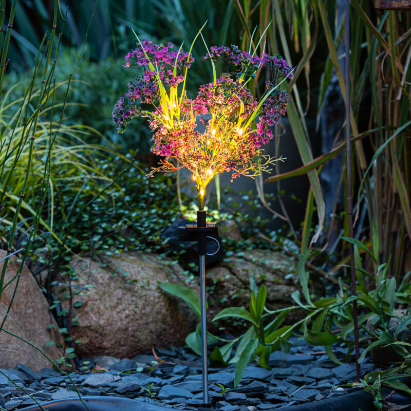 Garten Solarstecker Heidekraut mit 28 LED - 65 cm - Deko Gartenstecker warm weiß beleuchtet - Balkon Terrasse Beet Stecker Solar Deko Beleuchtung