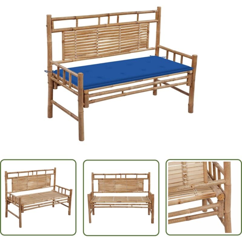 The Living Store Gartenbank mit Auflage 120 cm Bambus - Bambus Gartenbank - Gartenstuhl - Outdoor Möbel - Sitzplatz Im Garten - Balkonmöbel