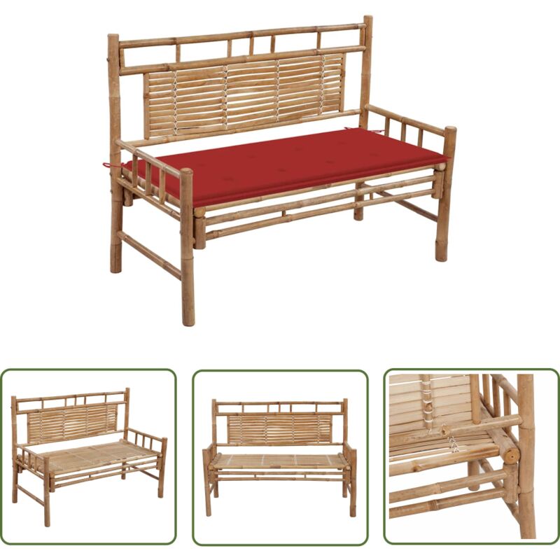 The Living Store Gartenbank mit Auflage 120 cm Bambus - Bambus Gartenbank - Gartenmöbel - Outdoor Möbel - Sitzbank - Balkonmöbel