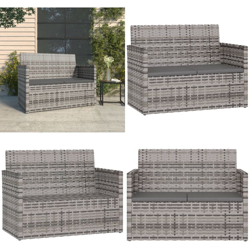 Vidaxl - Gartenbank mit Kissen Grau 105 cm Poly Rattan - Gartenbank - Outdoor Möbel - Rattan Gartenmöbel - Balkonmöbel - Terrassentisch - Home &