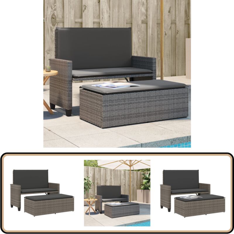 Vidaxl - Gartenbank mit Kissen und Hocker Grau Poly Rattan - Gartenbank - Outdoor Möbel - Gartenmöbel - Rattan Gartenmöbel - Lounge Set