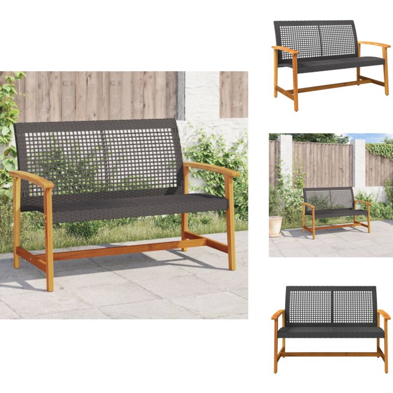 Gartenbank Schwarz 112 cm Poly Rattan und Akazienholz - Gartenzubehör - Gartenbank - Outdoormöbel - Balkonmöbel - Sonnenschutz