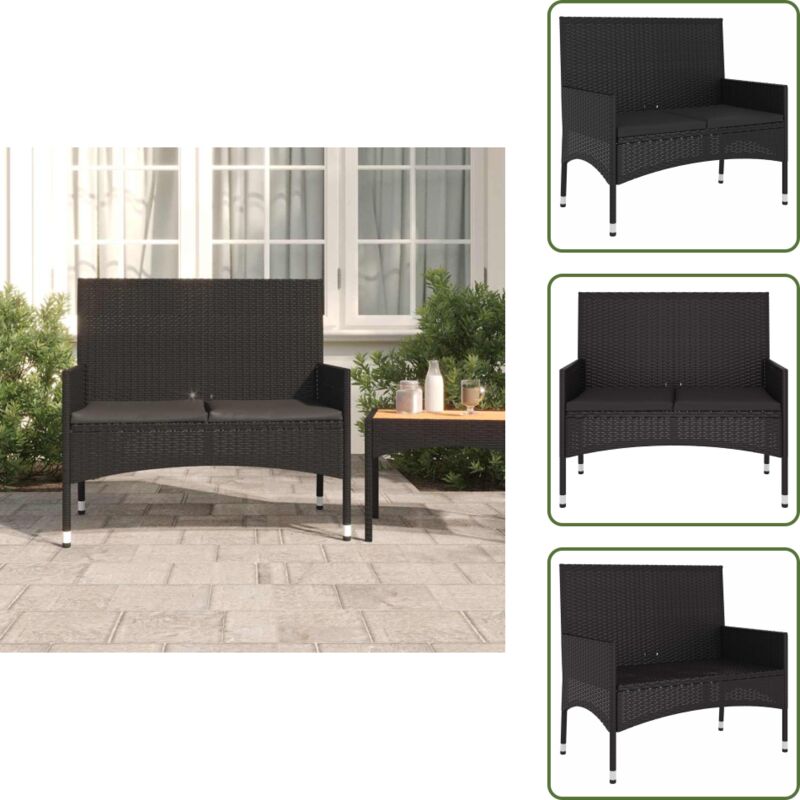 Gartenbank 2-Sitzer mit Kissen Schwarz Poly Rattan - Gartenbank - Outdoor Möbel - Balkonmöbeln - Rattan Gartenmöbel - Gartenlounge