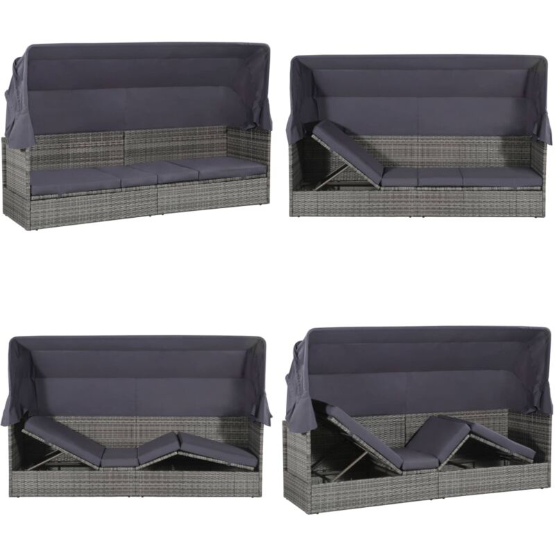 Vidaxl - Gartenbett mit Baldachin Grau 205×62 cm Poly Rattan - Strandkorb - Gartenmöbel - Sonnenliege - Rattan Möbel - Outdoor Möbel - Home & Living