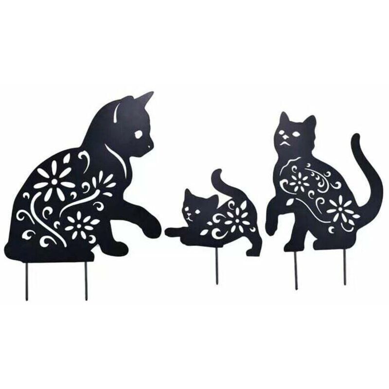 Gartendeko, 3 Stück, Metallkatze, Gartendeko, Schmiedeeisen für den Garten, Gartendeko, Rostoptik, dekorative Metall-Gartenstecker für den