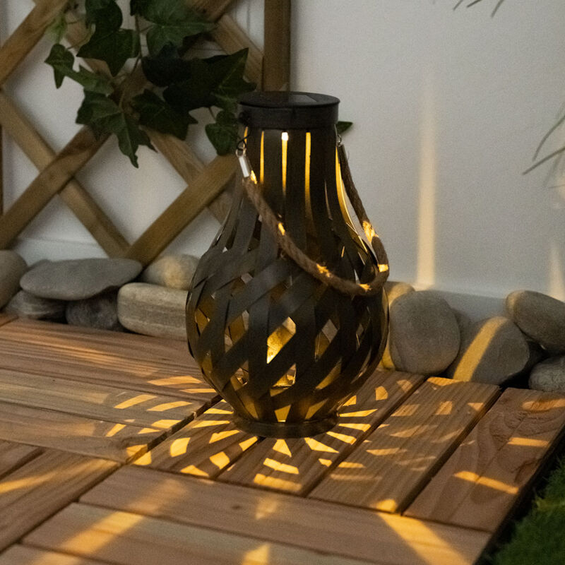 Gartendeko Laterne Solar Windlicht mit Bambusgeflecht zum Aufhängen oder Hinstellen, led warmweiß, DxH 27x17,5 cm, Garten Terrasse
