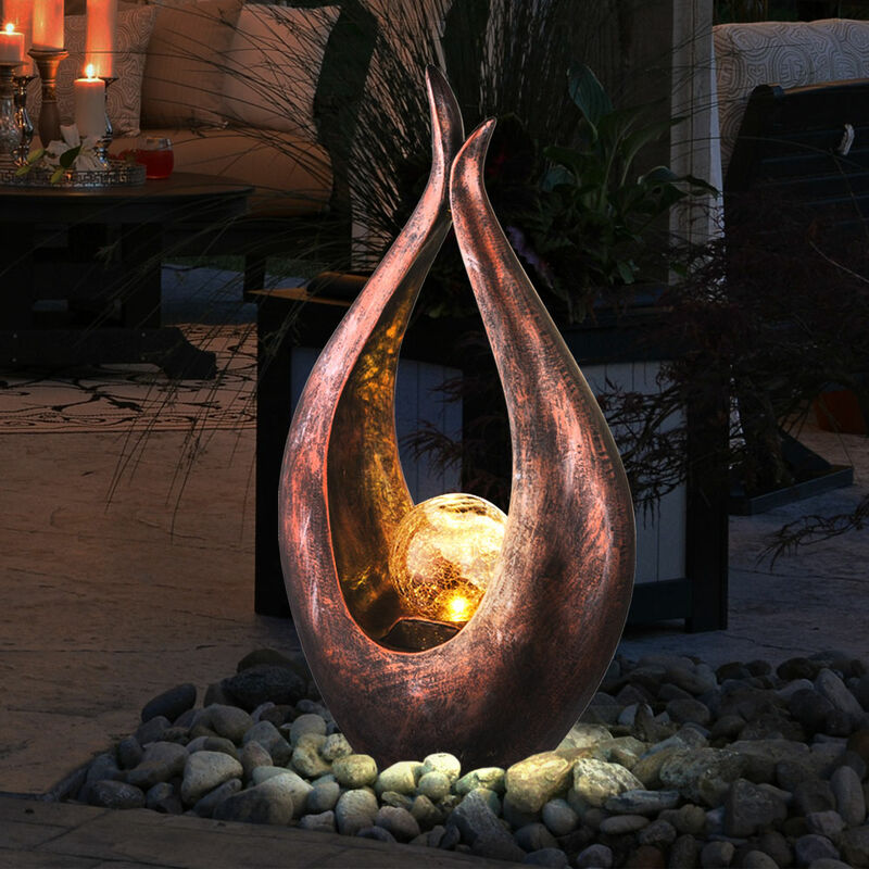 Gartendeko LED Solarlampe Skulptur bronze Dekoleuchte Außenlampe, Bruchglas Kugel, BxHxT 25 x 47,5 x 13 cm, 2er Set