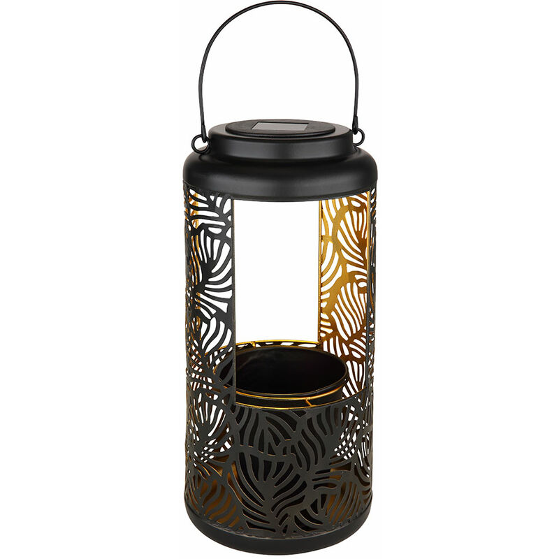 Gartendeko Solar Dekoration für Garten und Terrasse Hängende Solarleuchten, IP44 Akku, Metall schwarz Dekorstanzungen orientalisch, 1x led 3000K, DxH