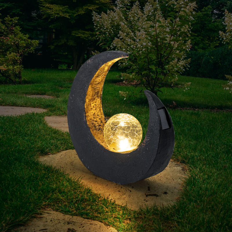 Gartendeko Solarlampen für Außen Outdoor Balkon Deko schwarz gold Mond Glaskugel, Kunststoff, 1x led, LxBxH 29,4x9x30,5 cm