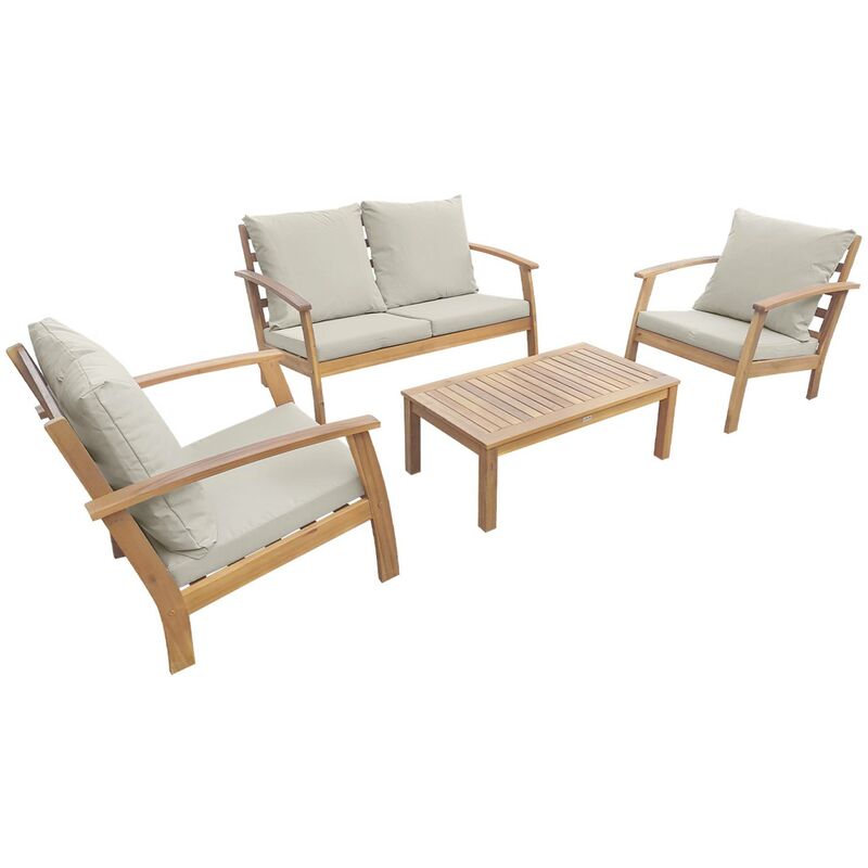 Sweeek - Gartenlounge-Set für 4 Personen Holzfarben / Ecru
