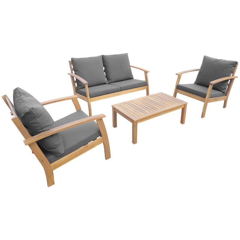 sweeek - Gartenlounge-Set für 4 Personen Holzfarben / Grau