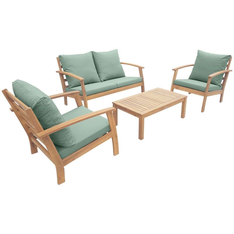 sweeek - Gartenlounge-Set für 4 Personen Holzfarben / Graugrün
