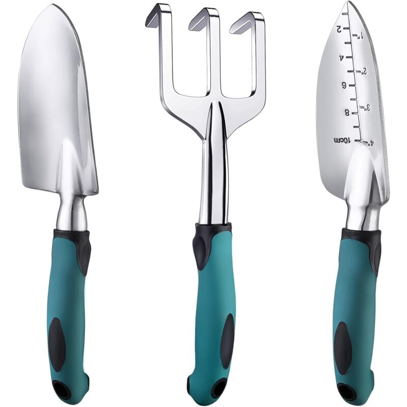 Gartengeräte, drei robuste Gartengeräte aus Gussaluminium mit gummiertem, rutschfestem Griff, langlebige Gartenhandwerkzeuge, Gartengeschenke