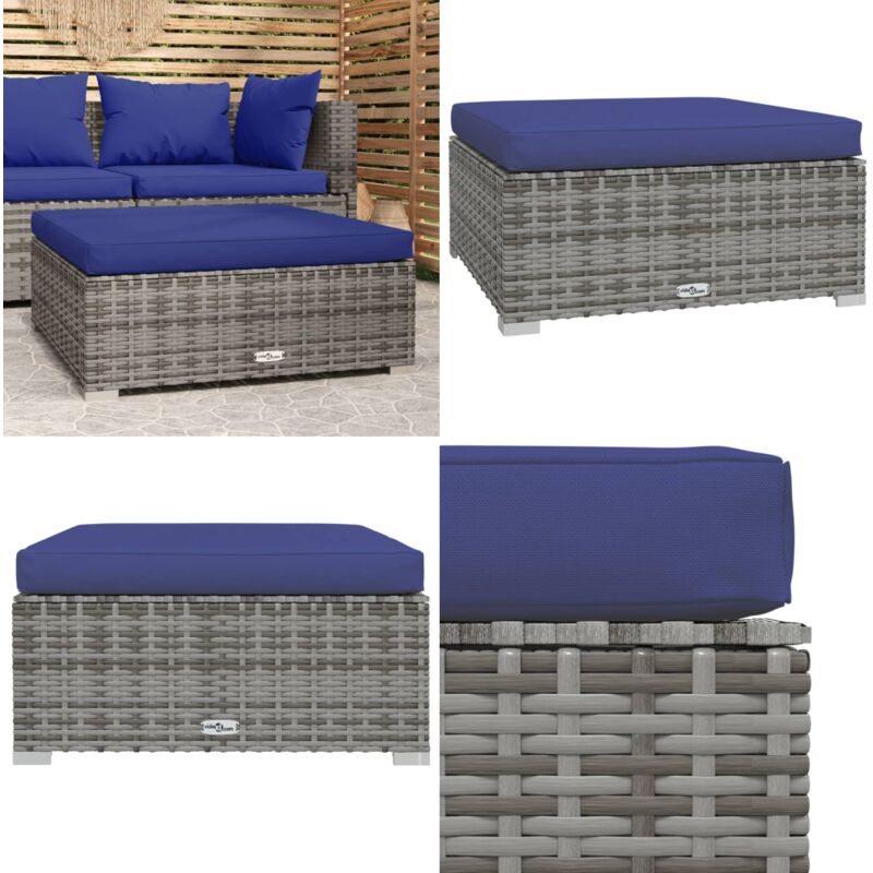 Vidaxl - Gartenhocker mit Kissen Grau 70x70x30 cm Poly Rattan - Gartentisch - Lounge Möbel - Gartenstuhl - Outdoor Furniture - Gartenlounge - Home &