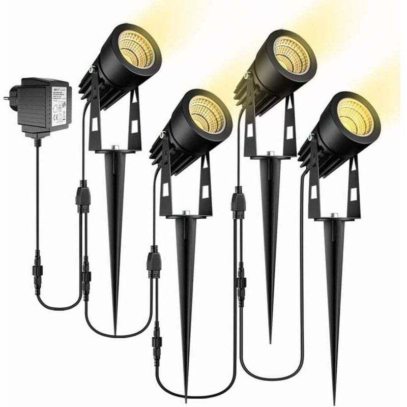 Gartenleuchten, 4er-Set wasserdichte LED-Gartenstecker (IP65) mit warmweißem Stecker. Ideal für Gärten, Pools, Teiche und als Gartendekoration.