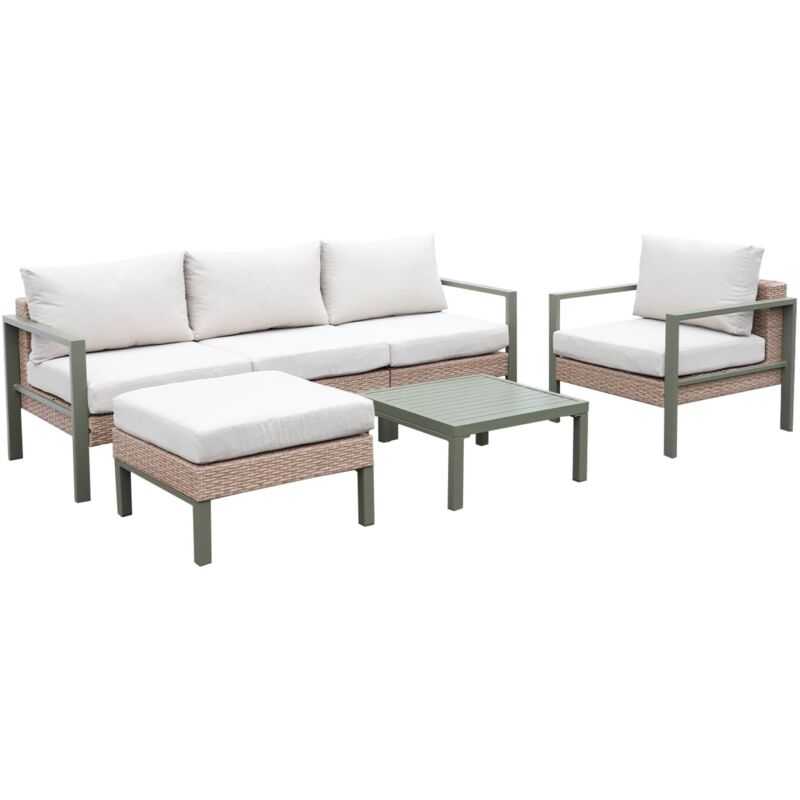 sweeek - Gartenlounge-Set Aluminium und Polyrattan, 5 Sitzplätze Khaki / Beige